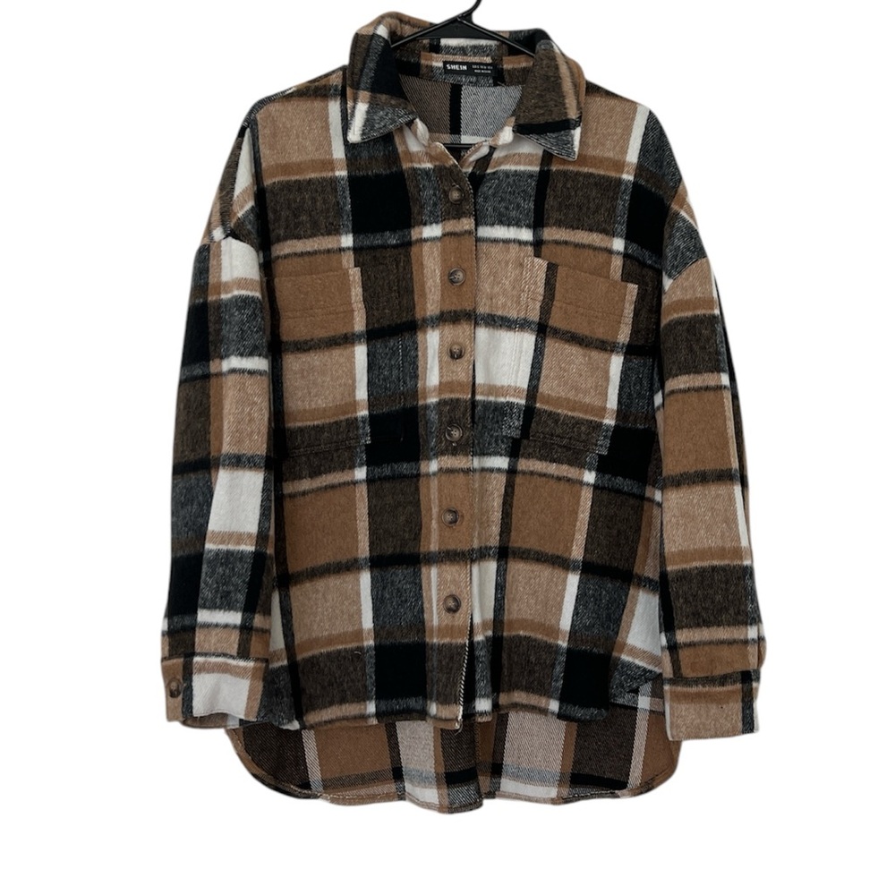 Shein Shacket Brown and Black Plaid Size Small
